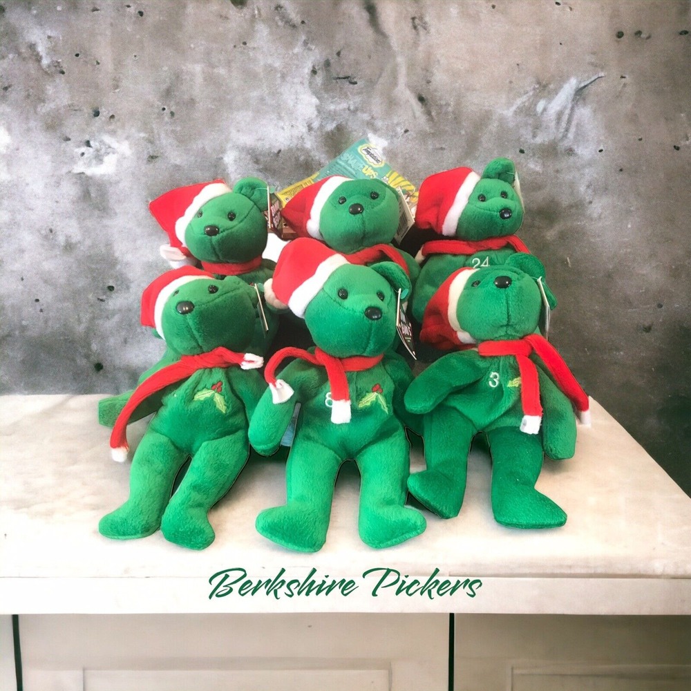Salvino's Bamm Beano's 1998 Green Christmas Bear Set 6-#3 8 10 23 23 24‎